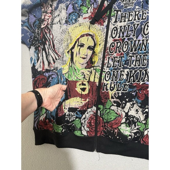 Club Chaos Mens Hoodie Full Zip 2XL Jesus Mary AOP Jesse Pinkman Grunge Y2K Blac - Picture 8 of 15